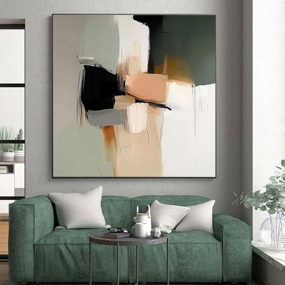 Unique Abstract Art Neutral Tones with Black and Peach Accents Abstract Art HS622