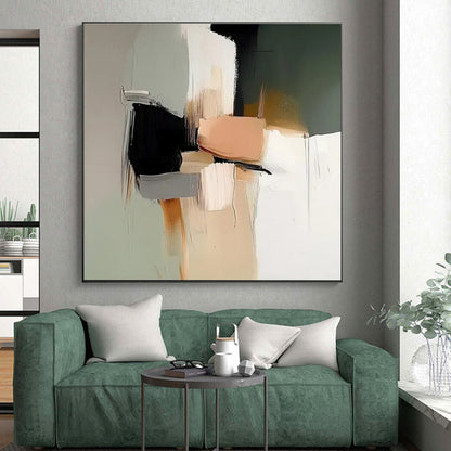 Unique Abstract Art Neutral Tones with Black and Peach Accents Abstract Art HS622