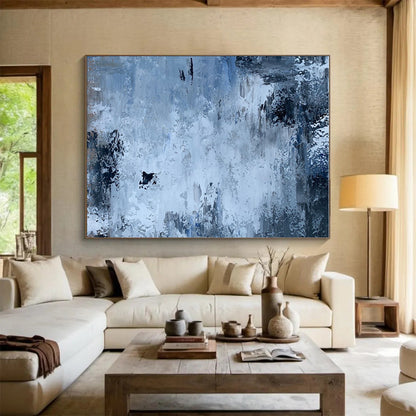 Hand-Painted Blue & Gray Textured Abstract, Modern Art Acrylic HS246