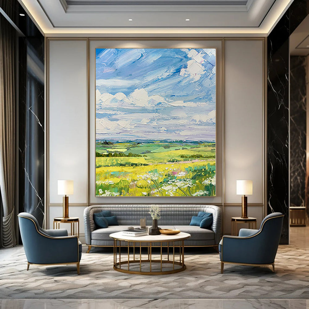 Blue, Green, Yellow Abstract Landscape Art For Living Room and Sunroom WS420