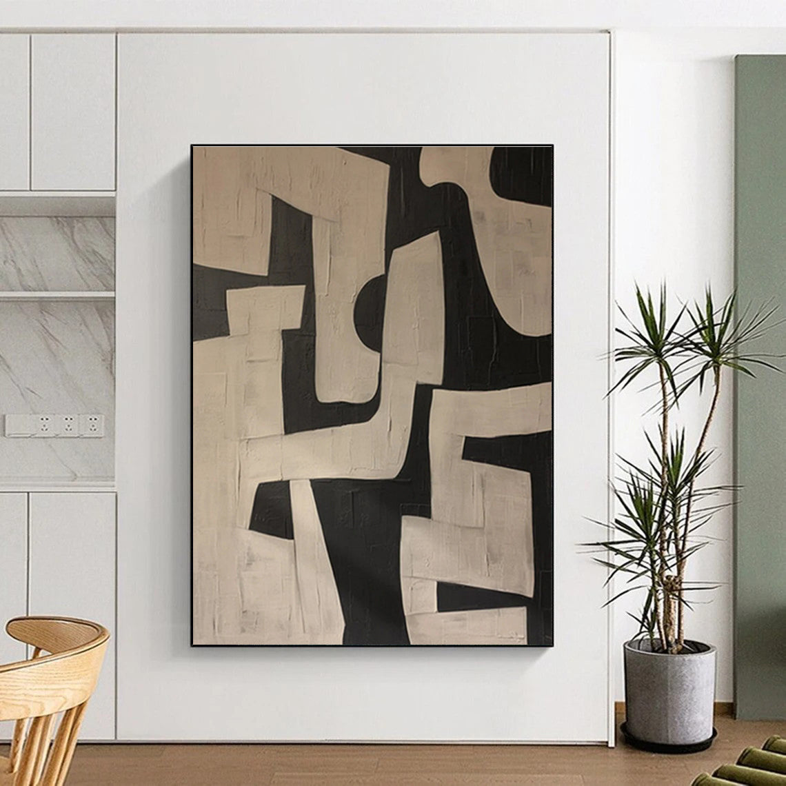 Unique Abstract Art Black & White Geometric Abstract, Large Contemporary Wall Art HS316