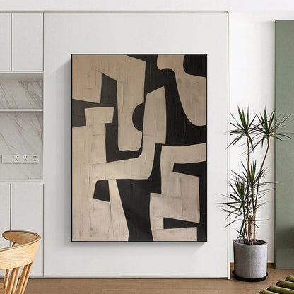 Unique Abstract Art Black & White Geometric Abstract, Large Contemporary Wall Art HS316