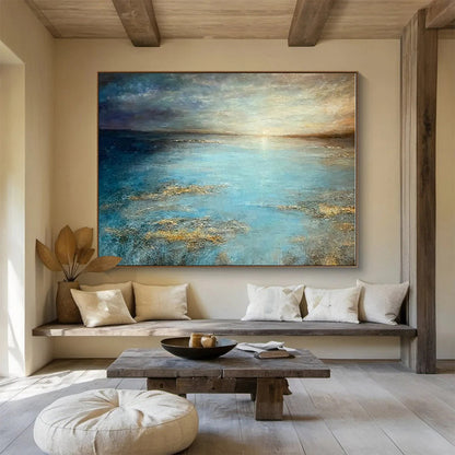 Extra Large Size Blue and Gold Abstract Landscape Painting WB134