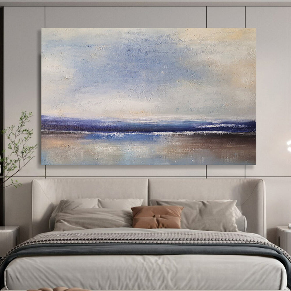 Horizontal Big Size Blue and Brown Abstract Seaside Painting WB191