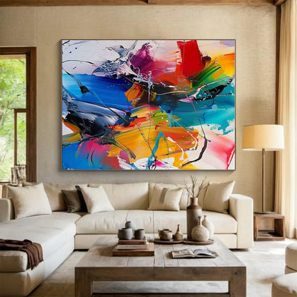 Gaint Canvas Art Multicolor Gestural Abstract, Oversized Abstract Wall Art HS365