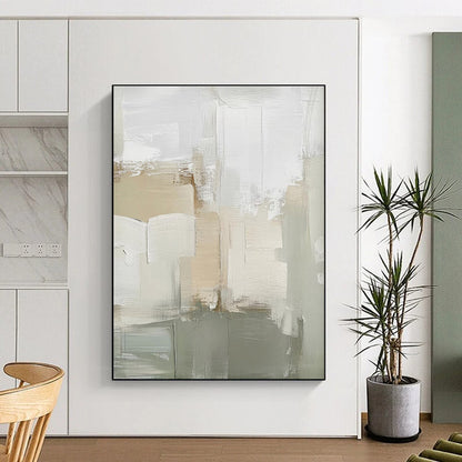 Handmade Art Beige & Gray Textured Abstract, Minimalist Canvas Art HS449