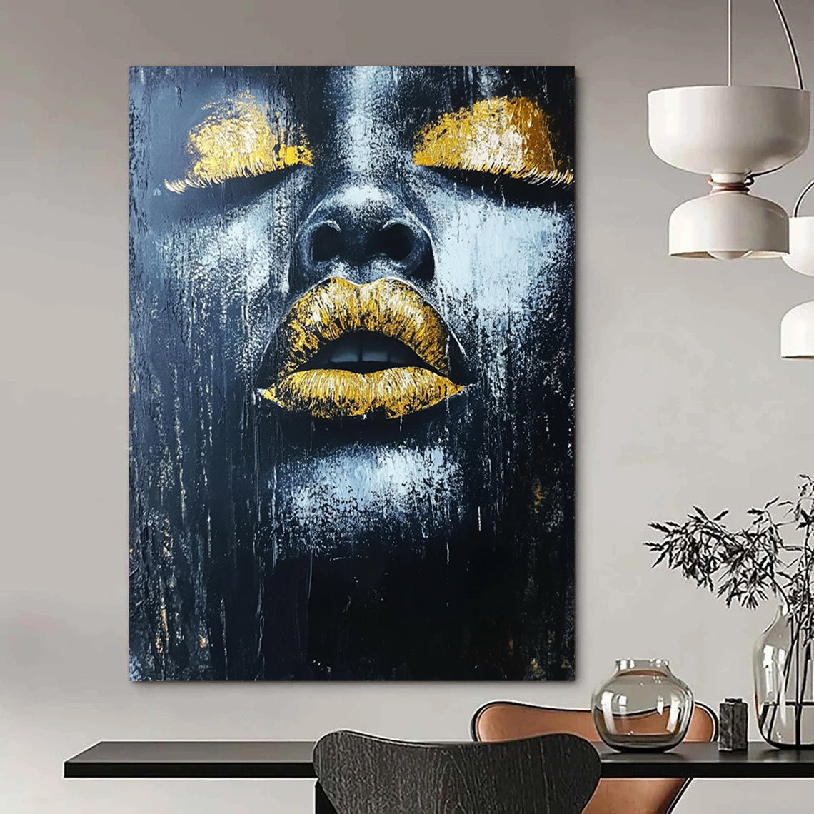 Black, Gold Abstract Figurative Art For Bedroom and Art Studio WS441