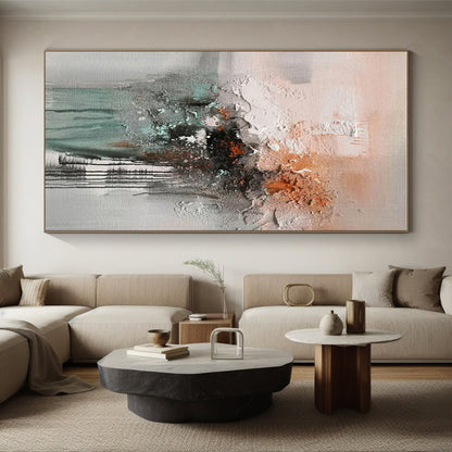 Unique Abstract Art Textured Neutrals with Orange and Teal Accents Abstract Art HS613