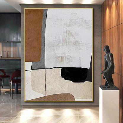 Big Painting Brown, White, and Black Abstract Geometric Painting For Sale HS087