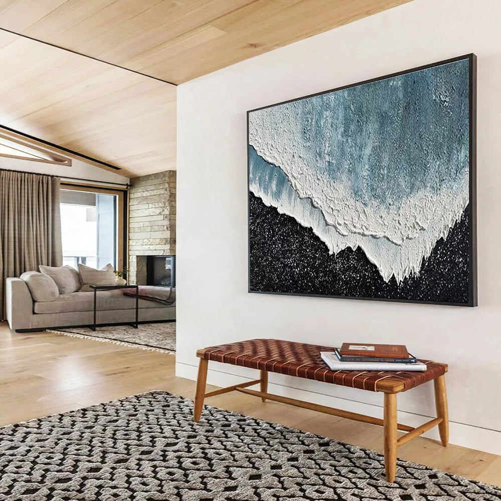 Oversized Canvas Art in Blue and Black Textured Abstract Style WB222