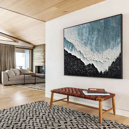 Oversized Canvas Art in Blue and Black Textured Abstract Style WB222