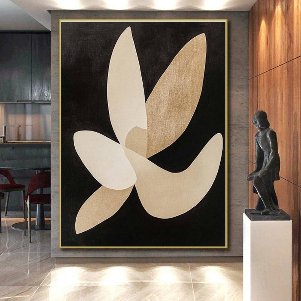 Hand Painted Art Beige & Black Organic Abstract, Acrylic Modern Art Paintings HS325