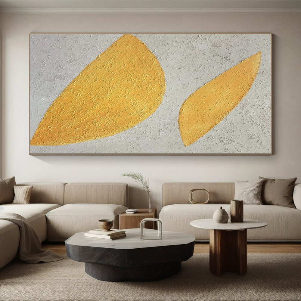Hand-Painted Yellow and Gray Textured Abstract Leaf-Shaped Painting For Sale HS022