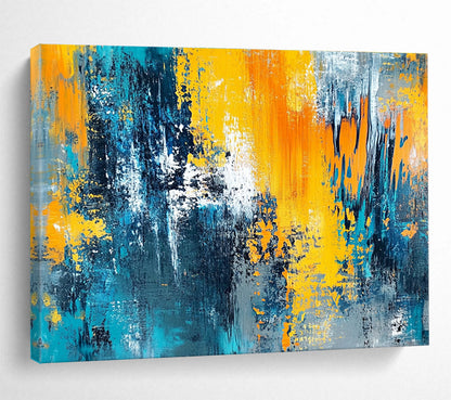 Big Size Blue, Orange, Yellow, and Gray Textured Abstract Art WB267