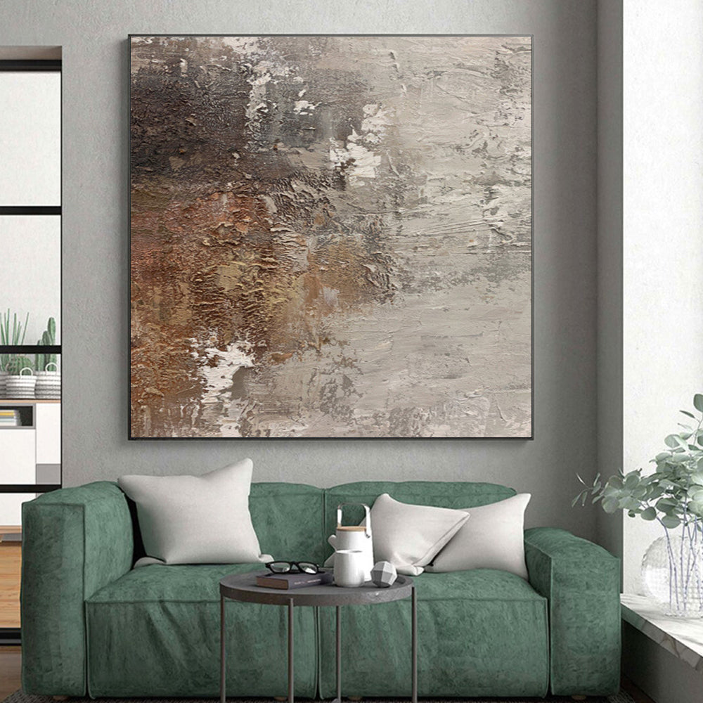 Hand-Painted Brown & Gray Textured Abstract, Acrylic Modern Art Painting HS311