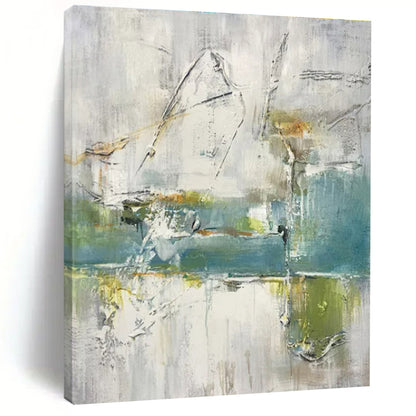 Large Painting In Living Room Gray, Blue, and Green Textured Abstract Art HS609
