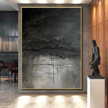 Hand Painted Art Black and Gray Textured Abstract Art HS597