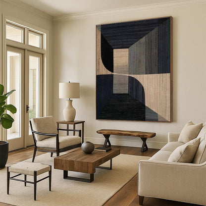 Gaint Canvas Art Black & Beige Geometric Abstract, Oversized Abstract Wall Art HS323