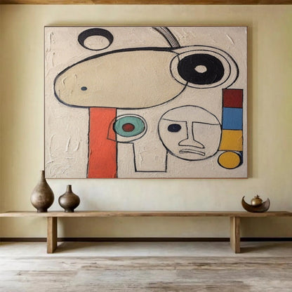 Big Size Beige, Black, and Multicolor Abstract Figurative Art, Abstract Painting WB171