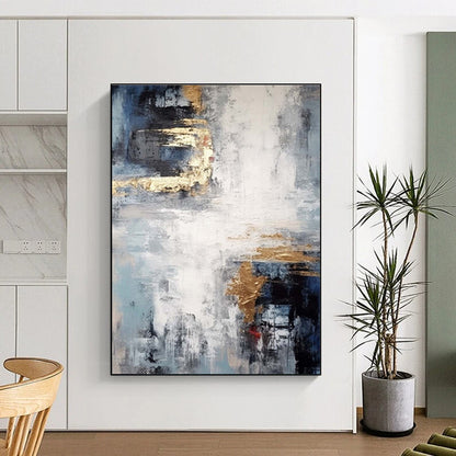 Hand Painted Art Blue, Gray & Gold Textured Abstract, Acrylic Modern Art Paintings HS366