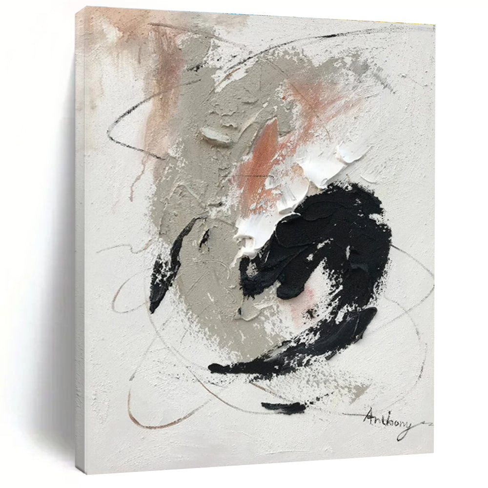 Hand Painted Art with Gray, Black, White and Beige Colors, Textured Abstract Theme HS473