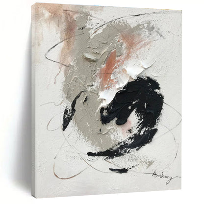Hand Painted Art with Gray, Black, White and Beige Colors, Textured Abstract Theme HS473