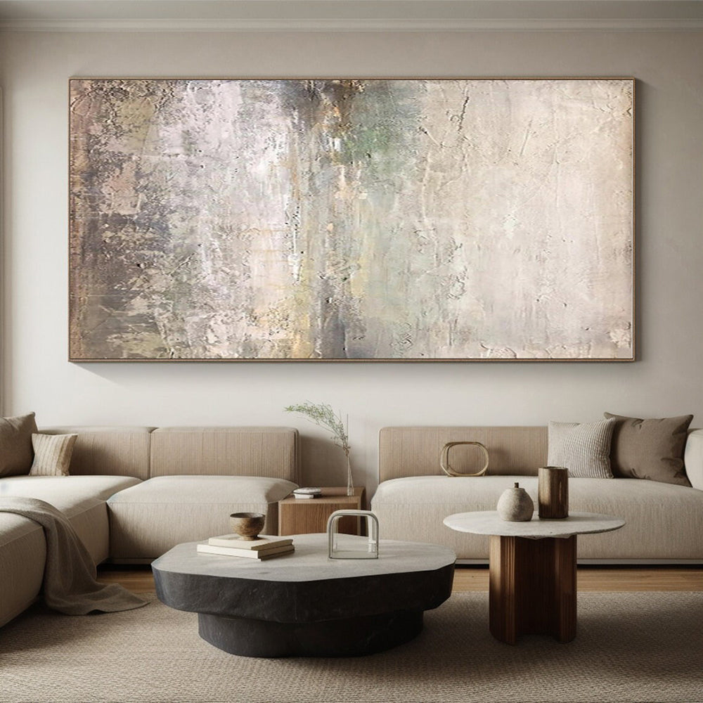Hand Painted Art Neutral Tones with Subtle Green Abstract Landscape HS631
