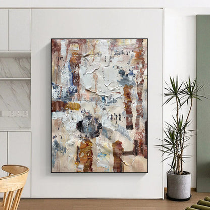 Hand-Painted Multicolor Beige Abstract Textured Painting For Sale HS060