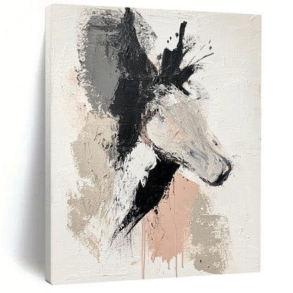 Unique Abstract Art Gray, Black, and Beige Abstract Horse Painting For Sale HS143