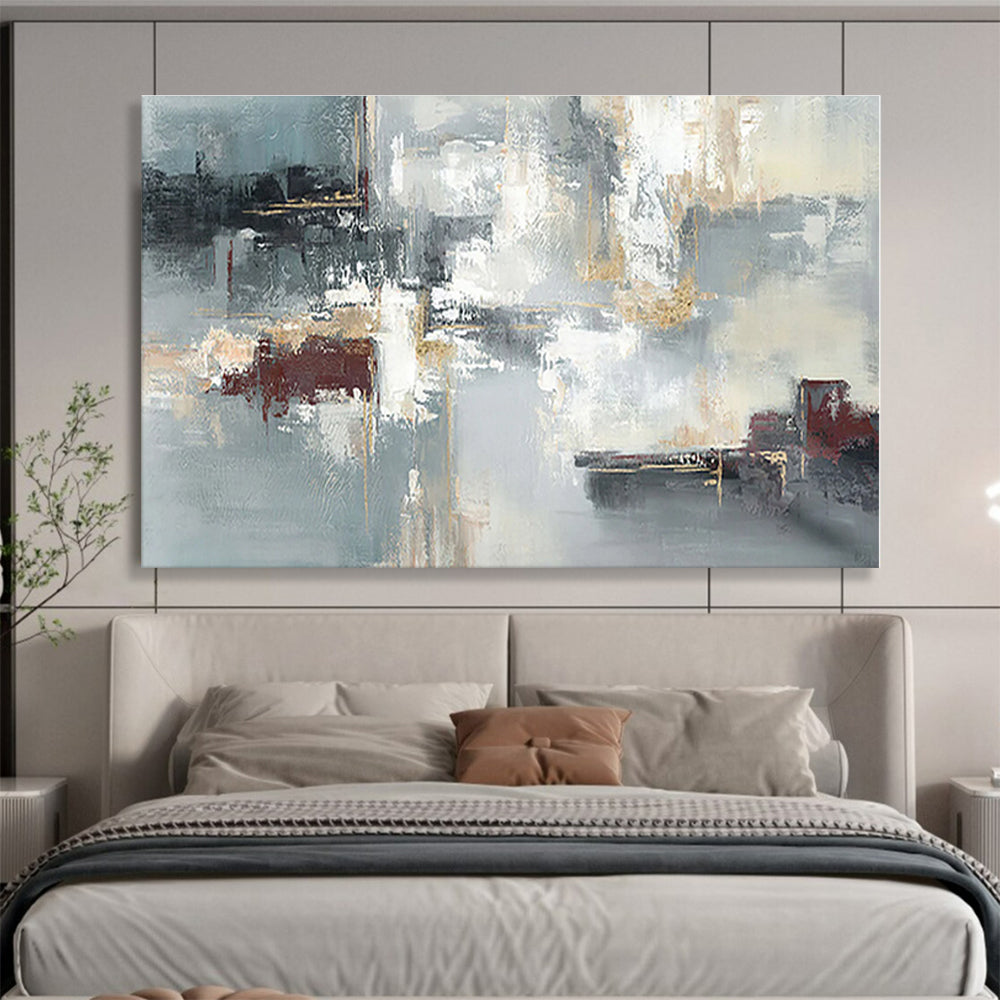 Big Size Gray, Gold and Black Abstract Geometric Painting WB090