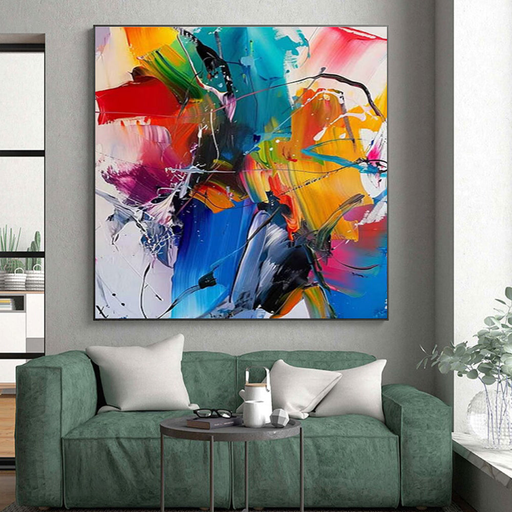 Gaint Canvas Art Multicolor Gestural Abstract, Oversized Abstract Wall Art HS365