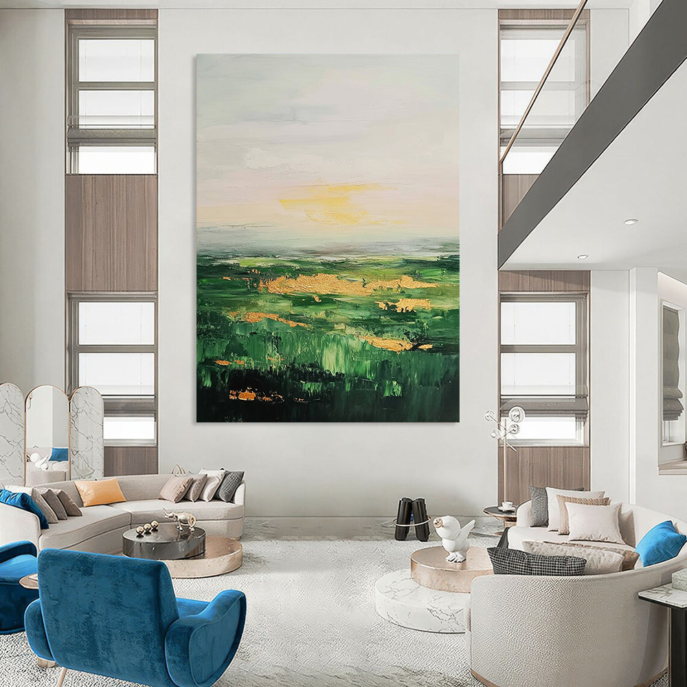 Green, Gold Abstract Landscape Art For Living Room and Study WS436