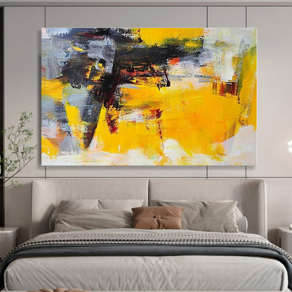 Big Size Yellow, Gray and Black Abstract Expressionist Painting WB101