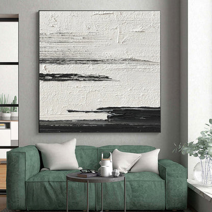 Minimalist Canvas Art Black & White Textured Abstract, Handmade Art HS268