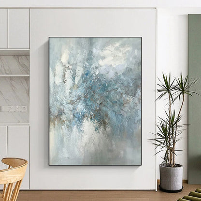 Hand Painting Blue & White Textured Abstract Floral Art HS392