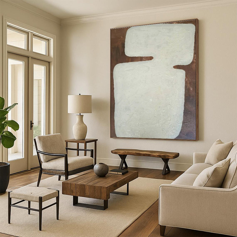 Hand Painted Art Beige and Brown Textured Abstract Art HS647