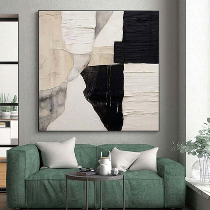 Hand-Painted Black & White Textured Abstract, Acrylic Modern Art Painting HS331
