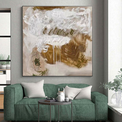 Acrylic Modern Art Paintings Brown, White, and Green Abstract Art HS675
