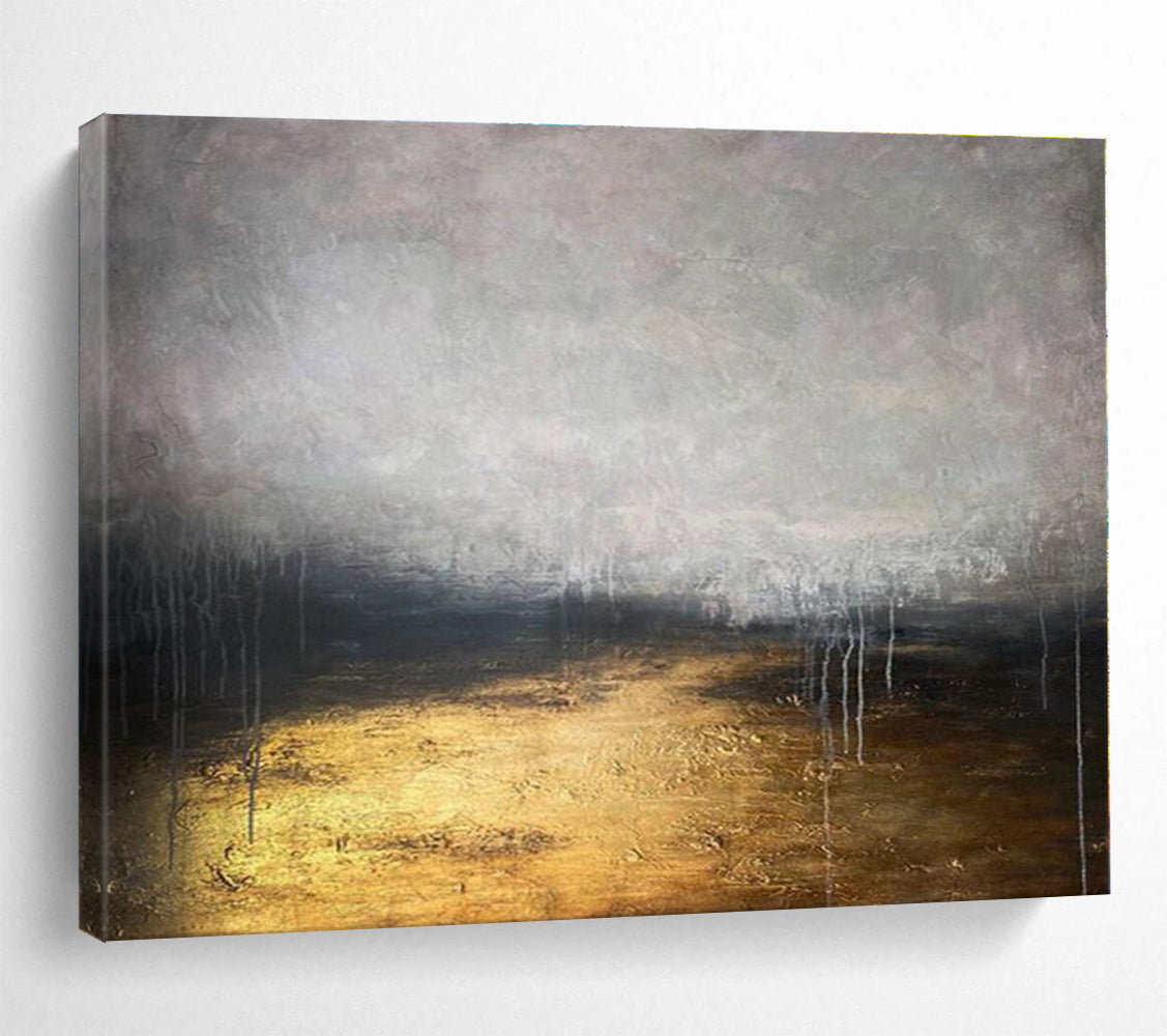 Huge Size Gray, Black and Gold Abstract Landscape Painting WB143