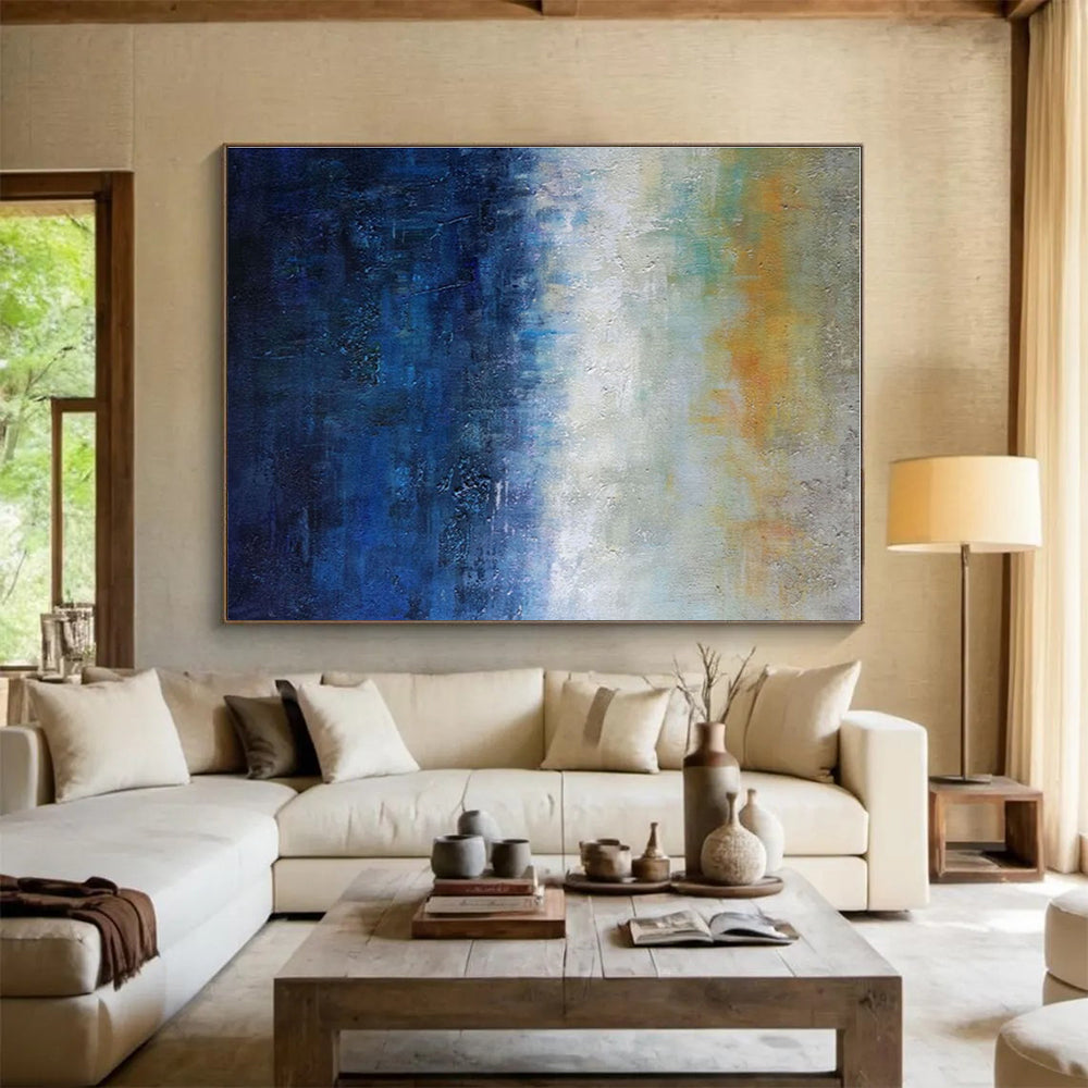 Huge Size Blue, White and Yellow Abstract Gradient Painting WB153