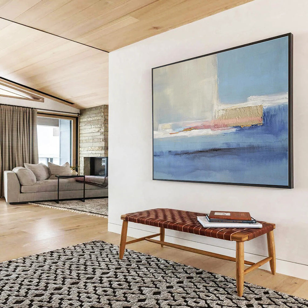 Big Size Blue, Beige and Pink Abstract Minimalist Painting WB098