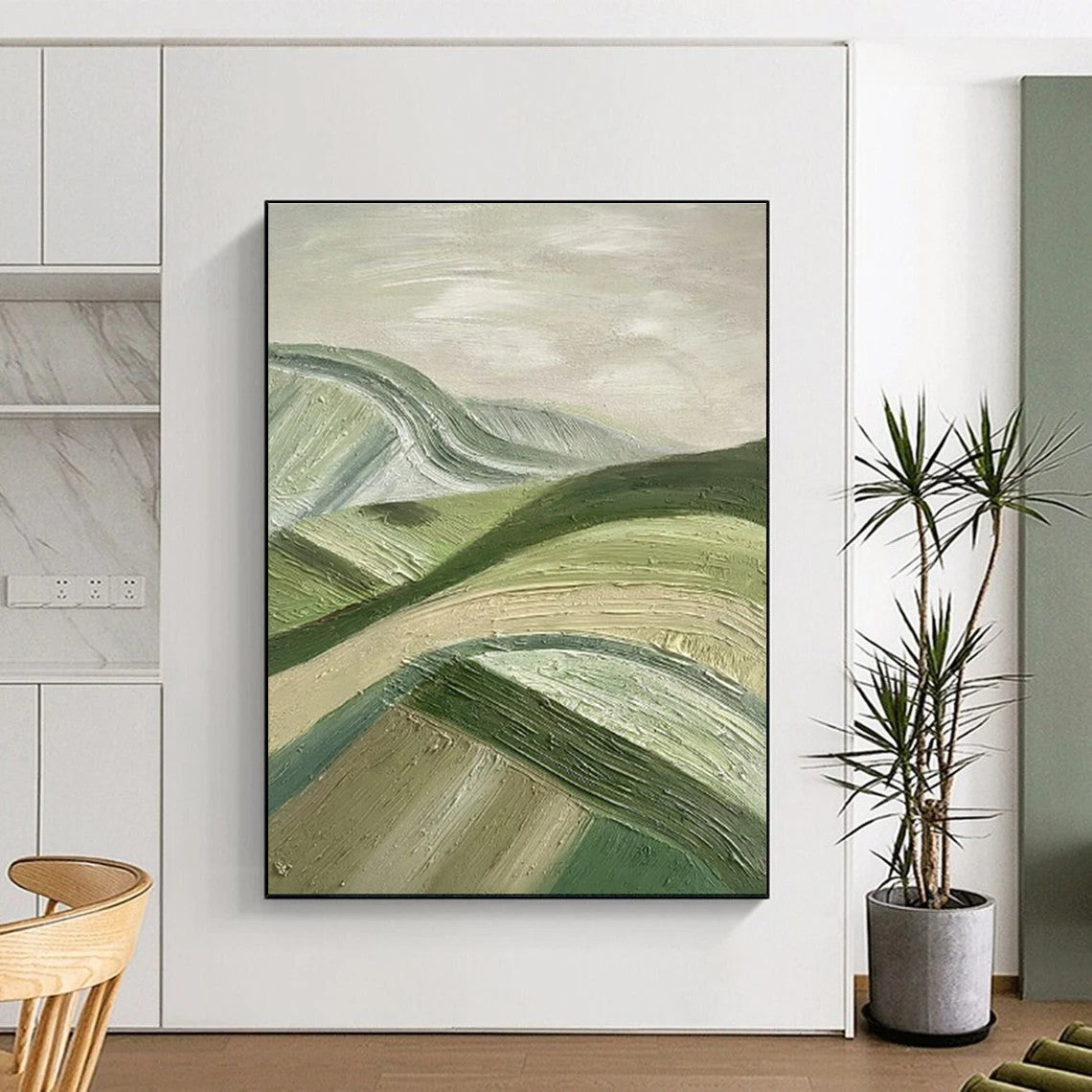 Blue, Gray, and Gold Abstract Sunset Seaside Painting For Sale WS505