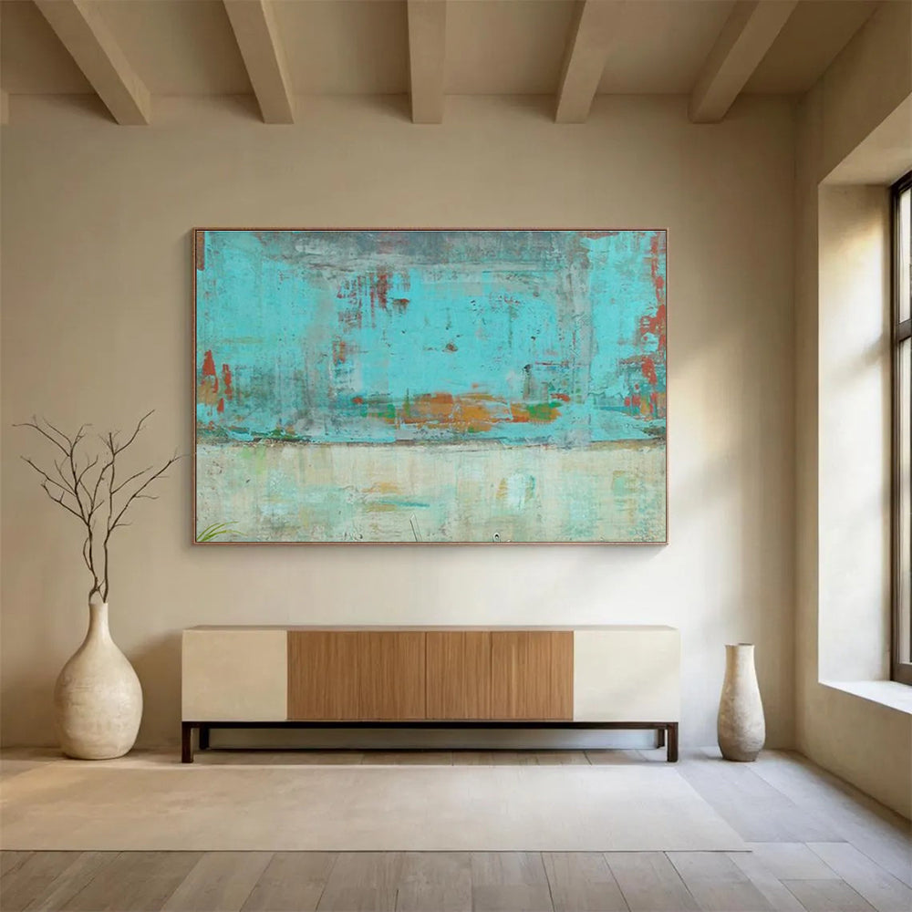Hand Painted Art: Turquoise and Earthy Tones Textured Abstract Painting WB362
