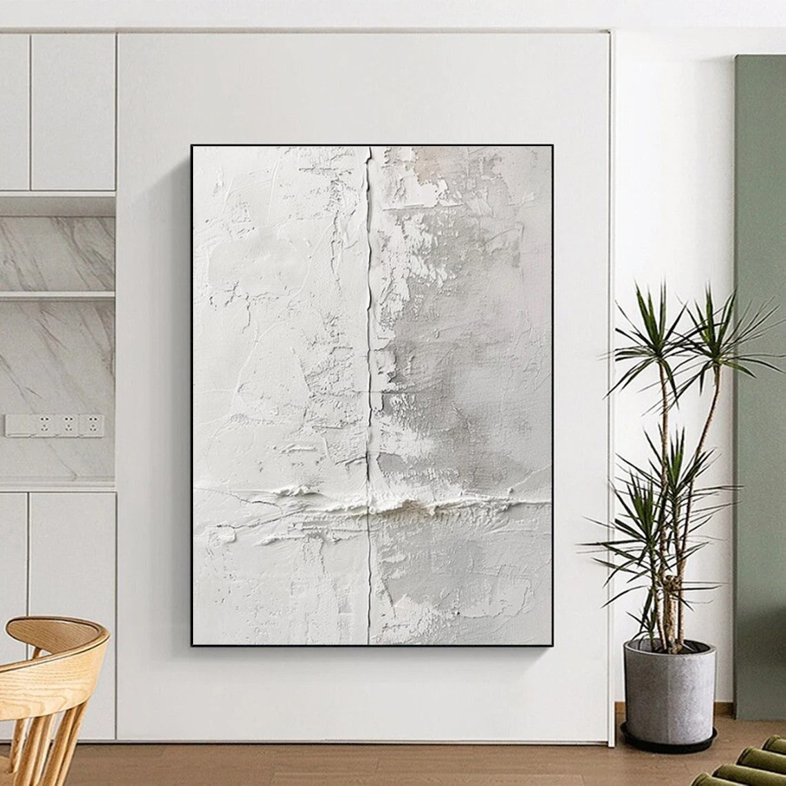 Minimalist Canvas Art White and Gray Textured Abstract Art HS659