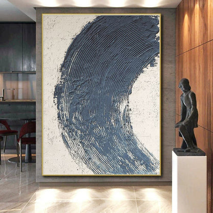 Hand Painted Art Navy & Beige Textured Abstract, Acrylic Modern Art Paintings HS445