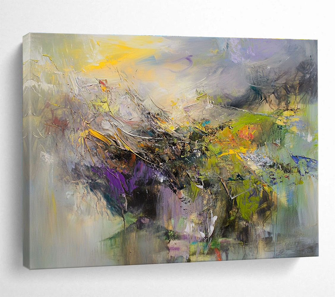 Modern Art Abstract Paintings with Yellow, Purple, Green and Gray Colors, Landscape Abstract Theme WB307