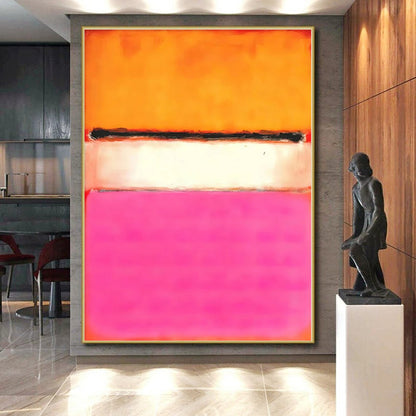 Unique Abstract Art Orange, White, and Pink Abstract Color Field Painting For Sale HS103