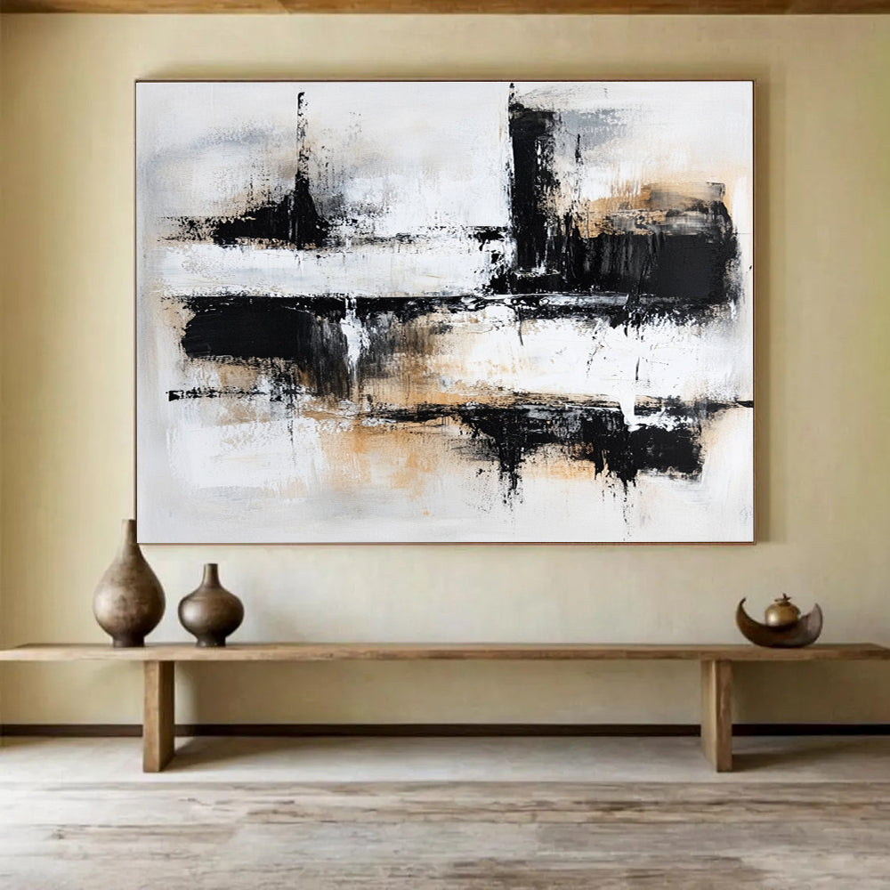 Contemporary Abstract Art with Black, White and Beige Colors, Urban Abstract Theme WB306
