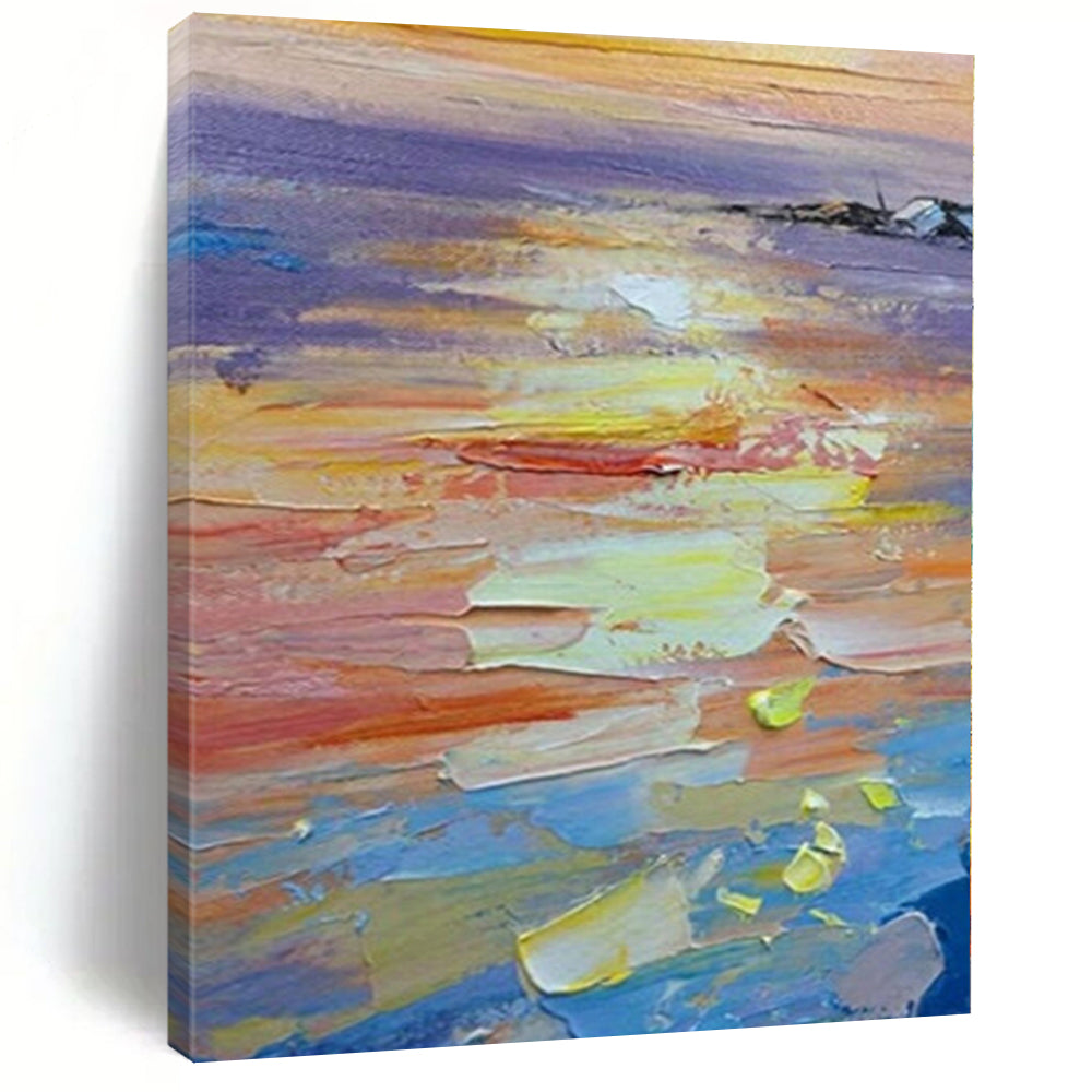 Hand-Painted Multicolor Abstract Impasto Sunset Painting For Sale HS017