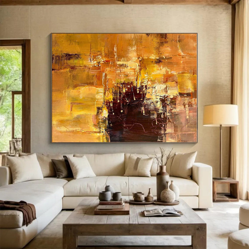 Unique Abstract Art Orange & Brown Textured Abstract, Large Contemporary Wall Art HS350
